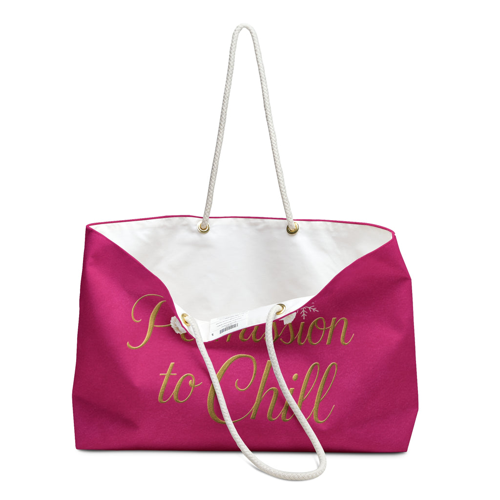 Weekender Bag — "Permission to Chill" Pink Canvas Travel Tote