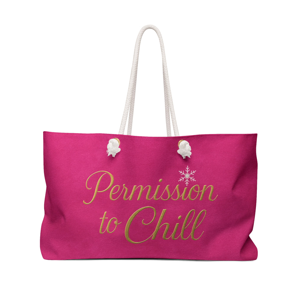 Weekender Bag — "Permission to Chill" Pink Canvas Travel Tote