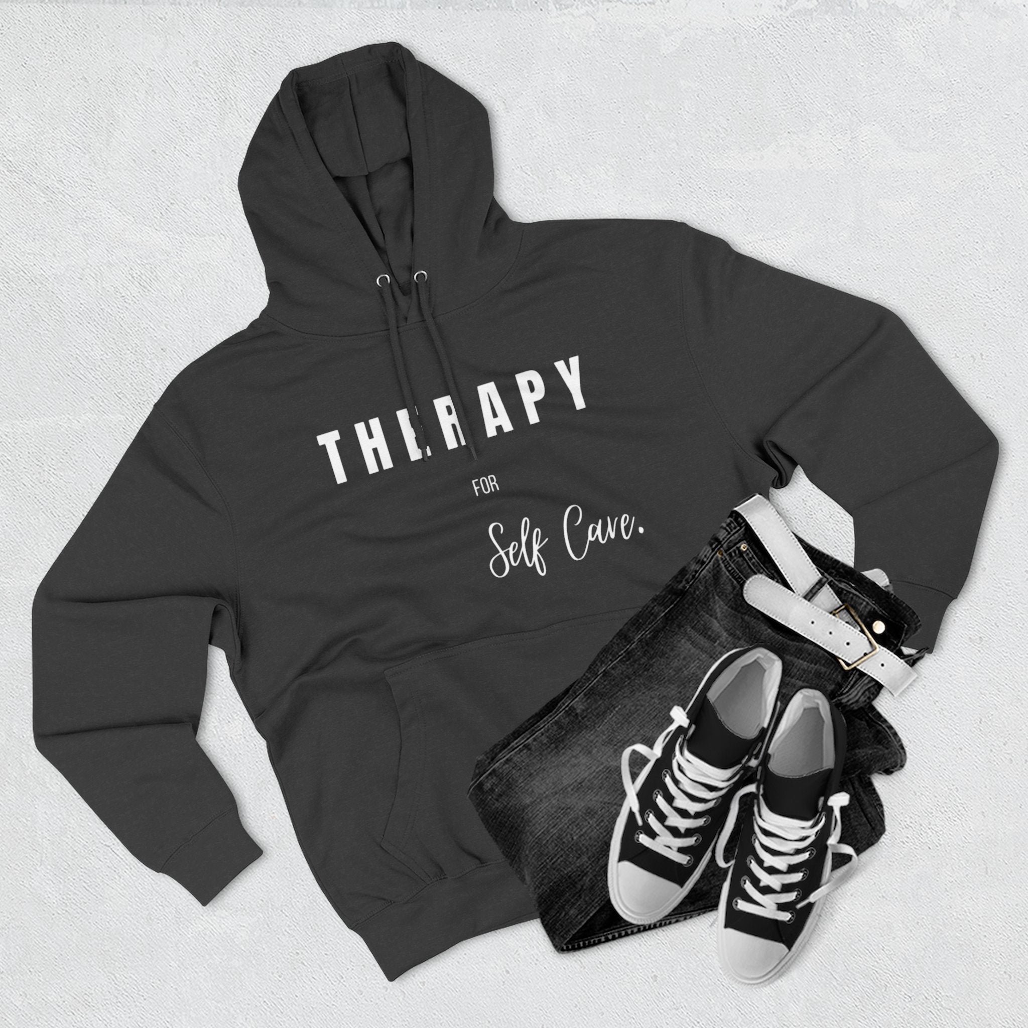 Self-Care Therapy Fleece Hoodie - Cozy Gift for Mental Wellness, Mindfulness, Relaxation, Self-Love, Homewear